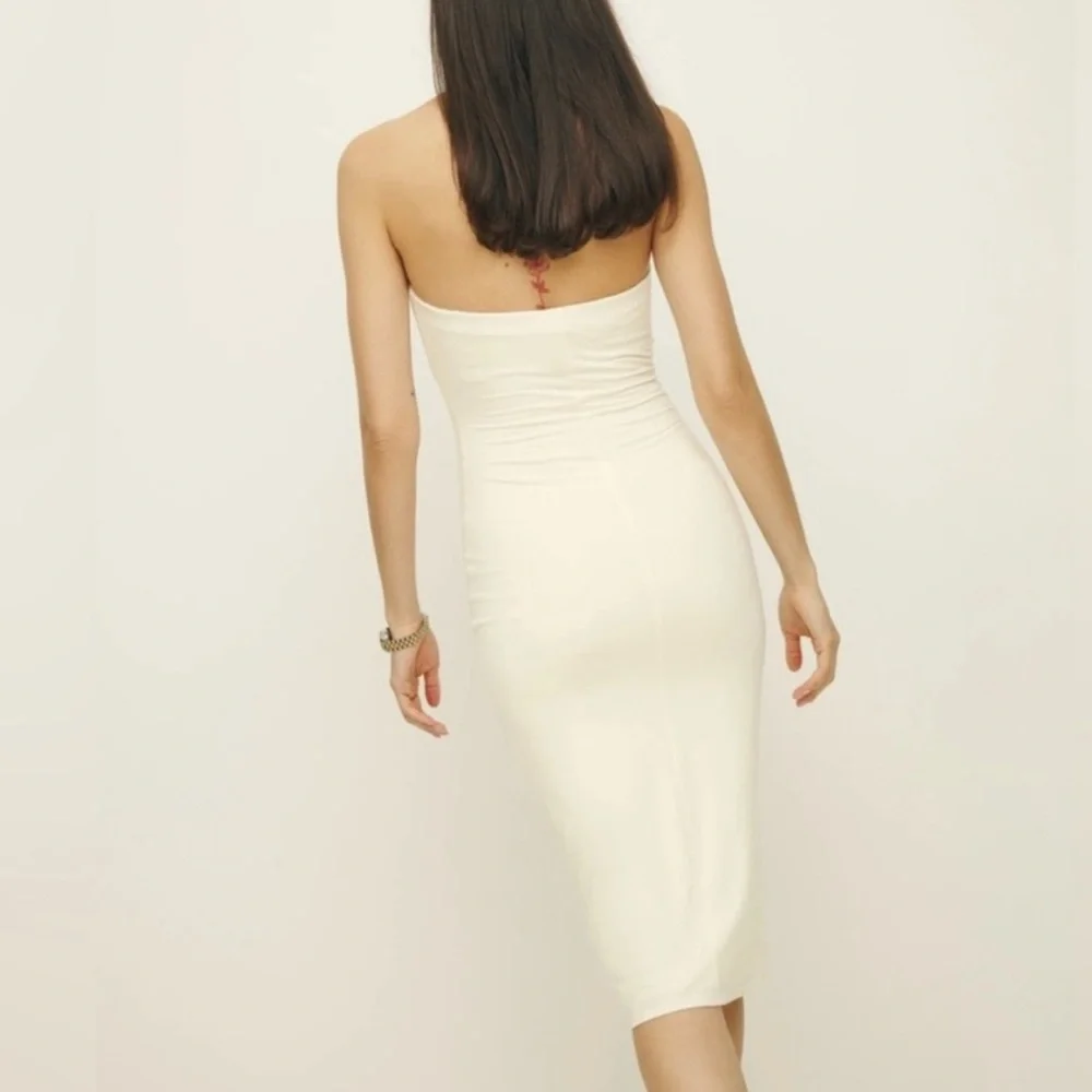 Reformation x Laura Harrier Etta Strapless Knit Bodycon Midi Dress Cream L NWT